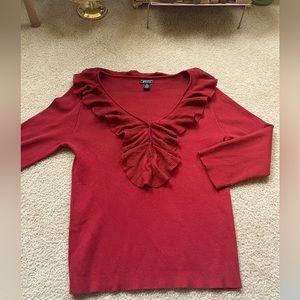 Red American Living Ruffled Collar Blouse